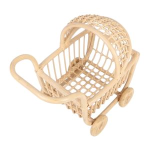 Poussette de poupée en osier faite à la main, adorable jouet pour enfants, mobilier esthétique pour chambre de jeu et cadeau pour filles - Product Image 1