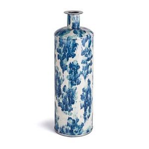 Vase à fleurs en métal bleu et blanc traditionnel fait à la main - Product Image 1