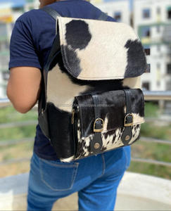 Mochila De piel de vaca auténtica, morral de piel marrón con pelo, multiusos - Product Image 4