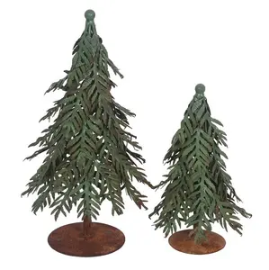 VENTA AL POR MAYOR RÚSTICO VINTAGE VERDE HECHO A MANO CURVO MINI PINO ARBOL DECORATIVO DE NAVIDAD PARA CASA DE VACACIONES INTERIOR