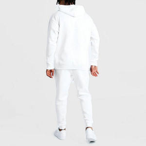 Survêtement blanc à capuche pour homme, manches longues, couleur unie, décontracté, respirant, 100 % coton, poids moyen, coupe classique - Product Image 3