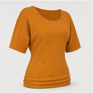 เสื้อยืดสตรีแขนสั้นสีส้มอำพัน คอกลม ทรงเข้ารูป รุ่น WTS-0134 - Product Image 2
