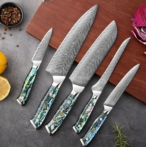 Premium 5-Piece Damascus Steel Chef <b>Knife</b> Set Carbon Steel Blade with Wood Handle Leather Sheath Includes <b>Knife</b> <b>Sharpening</b> Tool - Product Image 2