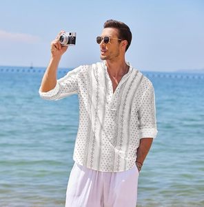 Kurta pour homme en coton et polyester mélangés, coupe classique, manches longues, imprimé, léger, ethnique, pour l'été, à porter au quotidien - Product Image 3
