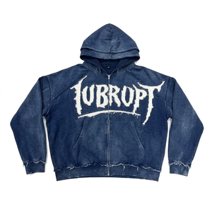 เสื้อฮู้ดซิปสีดำ Tubropt สตรีทแวร์ผู้ชาย ผ้าฝ้ายเฟรนช์เทอร์รี่ ทรงปกติ พิมพ์ลายโลโก้ด้านหน้า เหมาะสำหรับใส่ในฤดูใบไม้ร่วง - Product Image 4