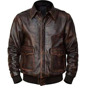 Veste moto en cuir véritable marron pour homme, col rabattu, fermeture éclair, manches régulières, style automne - Product Image 1