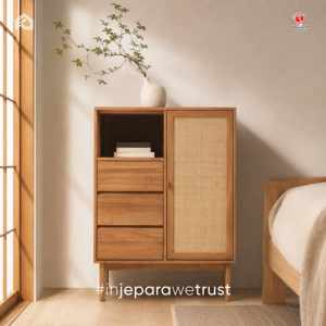 Armoire de rangement en teck massif de style scandinave moderne, fabriquée à la main à Jepara, sur mesure pour chambre à coucher, salon, hôtel, villa, complexe hôtelier - Product Image 1