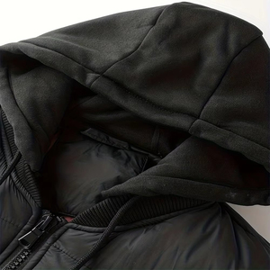 Veste matelassée bleue slim à capuche pour homme, coupe-vent, fermeture éclair frontale, décontractée, hiver, couleur unie, coupe régulière, polyester/nylon - Product Image 5