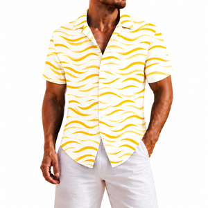 Chemise Hawaïenne Homme Personnalisée à Manches Courtes Imprimée Numérique Motif Vague Tropicale Tricotée Boutonnée Été 320g Respirante ODM - Product Image 4