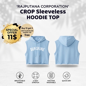 RAJPUTANA CORPORATION <b>Crop</b> Sleeveless Hoodie <b>Men</b> Workout Fitness Wear Printed <b>Crop</b> Hood <b>Top</b> 400gsm Fleece Cropped Hoodie <b>Mens</b> - Product Image 1