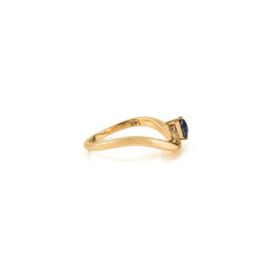 Anillo de Oro Amarillo Sólido de 14K con Zafiro Azul en Forma de Pera 100% Natural de Alta Calidad, Banda Ondulada Apilable, Joyería de Piedra de Nacimiento de Septiembre - Product Image 5