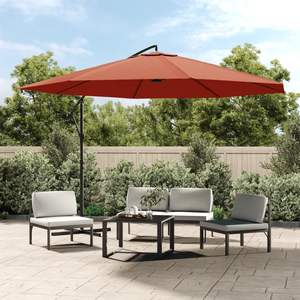 Parasol de jardin cantilever avec mât en aluminium de 350 cm, parapluie de terrasse en terre cuite et base - Product Image 1