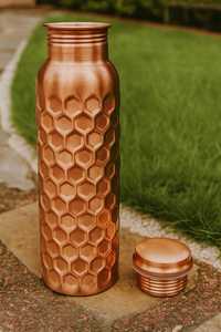 Commandes en gros acceptées - Bouteille d'eau en cuivre à motif hexagonal, design minimaliste, 100% cuivre pur, portable - Product Image 6
