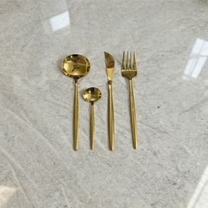 Modern All-Gold Tableware Set Mirror Polished Stainless Steel Cutlery Nordic Style Luxury Dining <b>Flatware</b> Set with Round Spoon - Product Image 2