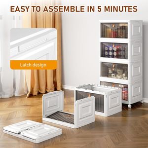 Bacs de rangement empilables à 4 niveaux de 23 QT avec couvercles, organisateurs de placard pliables sur roulettes - Product Image 3