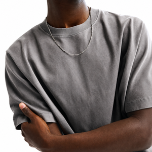T-shirt en coton gris uni surdimensionné à manches courtes, col rond, coupe décontractée, longueur standard, design uni teint - Product Image 3