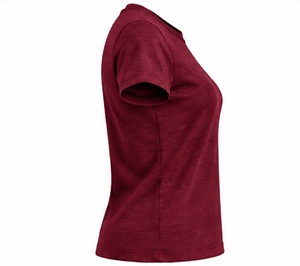 Women's Maroon Short Sleeve Scoop Neck <b>T</b> <b>Shirt</b> Solid Color Slim Fit Casual Jersey <b>Yoga</b> Top - Product Image 4