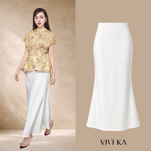 Jupe longue structurée évasée taille haute élégante blanche décontractée pour femme MIREL - Product Image 1