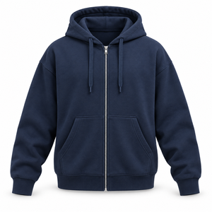 <b>Men's</b> Drop Shoulder Full Zip <b>Hoodie</b> with Split Kangaroo Pockets, Drawstring Hood, Ribbed Cuffs and Hem, <b>Plain</b> Color, Casual - Product Image 1