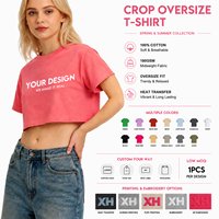 T-shirt court oversize pour femme, col rond, 100% coton, manches courtes, couleur unie, printemps été, haut décontracté, tailles M L XL