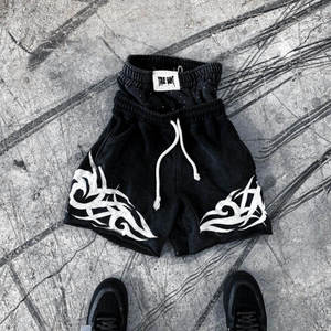 Shorts de Mezclilla Negros de Cintura Media con Bordado Blanco, Impermeables, Resistentes al Viento y Transpirables, Moda de Verano - Product Image 1