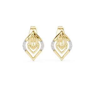 Boucles d'oreilles en or jaune 14 carats avec diamants de laboratoire ronds pour femmes |   Vêtements de fiançailles |   Nouveau diamant cultivé - Product Image 1