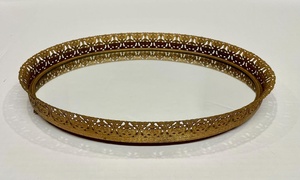 Round Gold Plated Storage <b>Tray</b> With <b>Mirrored</b> Finish Classic Design For Table Use - Product Image 1