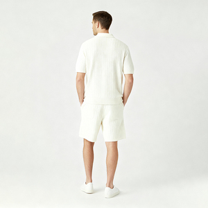 Polo en tricot à manches courtes blanc pour homme, coupe classique, couleur unie, décontracté, respirant - Product Image 3
