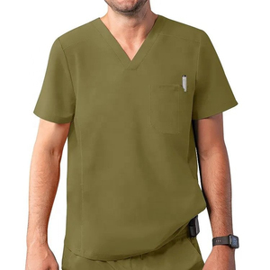 Pantalon cargo médical respirant en coton et polyester avec cordon élastique, vert foncé, pour médecins et infirmières - Product Image 5