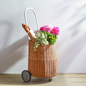 Cesta de mimbre para bebé con ruedas, carrito de almacenamiento, maleta con ruedas, cestas de mimbre naturales. - Product Image 1
