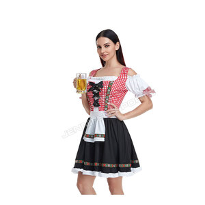 Traditional German Checkered&Plain Cotton Dirndl Dress Oktoberfest Outfit Elegant Bavarian Trachten Dress With <b>Skirt</b> Dirndl Dres - Product Image 3