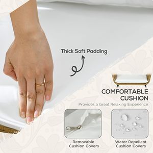 Set di Mobili da Giardino in Rattan PE Bianco Crema, 5 Pezzi, con Sedie Imbottite in Ferro, Divanetto, Tavolini, MOQ 1 Set - Product Image 5