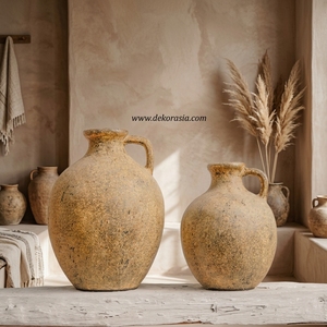 Mariposa S Distressed Patina Yellow Rustic Terracotta Clay Handmade Handcrafted <b>Ceramic</b> Jug <b>Vase</b> Decorative Tabletop Hotel Use - Product Image 4