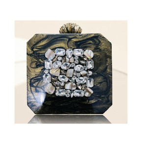Beige Resin <b>Clutch</b> with Colorful Stone Floral <b>Embellishments</b> Handmade Designer Women Purse Evening Wedding Bag Wholesale Bulk - Product Image 4