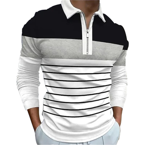 Polo homme 100% polyester tricoté anti-plis imprimé numérique manches longues boutonné golf extérieur - Product Image 1