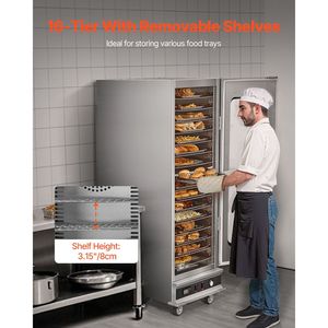 Scaldavivande professionale a 16 ripiani con vassoio per acqua, in acciaio inossidabile, con porta singola e vetro regolabile, per ristorazione e conservazione alimenti - Product Image 4