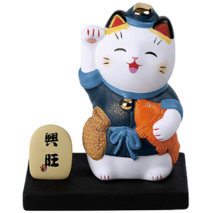 Figura de Gato de la Suerte Japonés Tradicional con Kimono, Cerámica y Esmalte - Product Image 3
