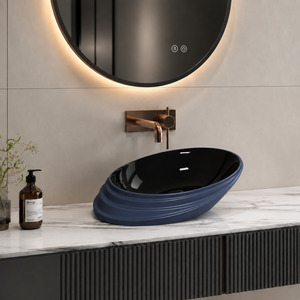 Évier ovale moderne bleu foncé personnalisé à poser sur le comptoir, écologique et facile à nettoyer - Product Image 1