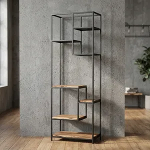 Estantería Metálica Industrial Moderna con Estantes de Madera, Librería Independiente de 7 Niveles para Sala de Estar, Oficina en Casa, Almacenamiento - Product Image 1