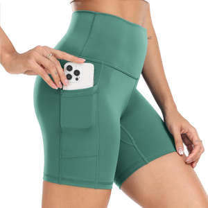 <b>Women</b> High <b>Waist</b> Printed Workout <b>Shorts</b> With Pockets Breathable <b>Elastic</b> <b>Waist</b> Sporty Style Knitted Spandex Polyester <b>Shorts</b> - Product Image 5