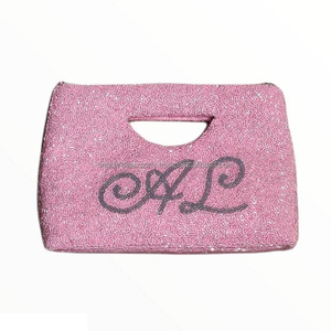 Pochette de soirée faite à la main en velours perlé avec monogramme initial, capacité jusqu'à 1L, idéale pour mariages et fêtes - Product Image 1