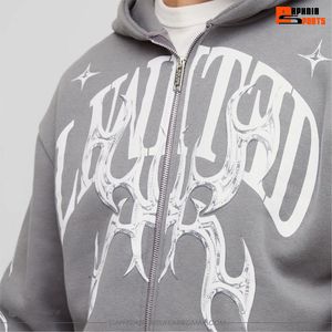Sudadera con Capucha y Cremallera Extra Grande para Hombre DAPHNIA, Gris, de Algodón y Felpa, Estilo Urbano, con Logotipo Estampado en la Parte Delantera, para Otoño, Unisex - Product Image 5