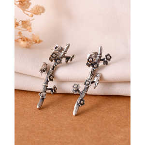 Daal Fashion Meera Jaipur ต่างหูแบบห้อยสไตล์อินเดียดีไซน์สีเงินหรูหราสำหรับผู้หญิง - Product Image 2