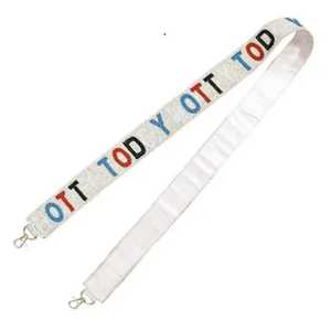 Direct Factory Handcrafted Seed Bead Embroidery <b>Belt</b> <b>Strap</b> Celestial Star & Lightning Bolt Motifs White Base Guitar Style Purse - Product Image 4