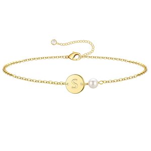 <span class=keywords><strong>ORAZIO</strong></span> Bracelet à breloque personnalisé en acier inoxydable plaqué or 14 carats avec initiale et nom pour femmes et filles - Bijou cadeau d'amitié avec perle - Product Image 4