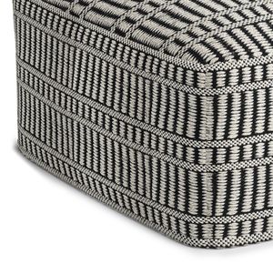 Safford quadrato tessuto interno/esterno Pouf in bianco e nero elegante e confortevole - Product Image 3