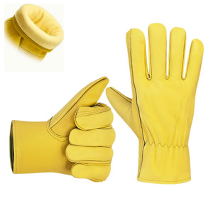 Gants d'hiver de sécurité en cuir jaune, longueur poignet, non doublés, thermiques, style uni, pour usage quotidien en extérieur en hiver - Product Image 3