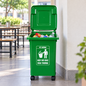 Easy Roll 60L Outdoor <b>Plastic</b> Waste <b>Bin</b> Flip Cap Caster Wheels Mobile Garbage Collector School Yard Garage Public Spot - Product Image 1