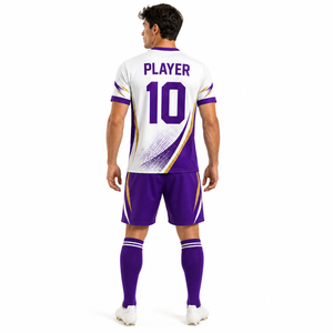Modern <b>Soccer</b> Kit White Purple with Gold Accent Lines Premium Football Uniform Set with Lightweight Fabric and Custom Number - Product Image 3
