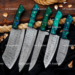 Ensemble de 5 couteaux de chef en acier Damas de qualité supérieure, faits à la main, ambidextres, finition haute brillance, manches en résine, conception personnalisée OEM ODM, vente en gros - Product Image 6